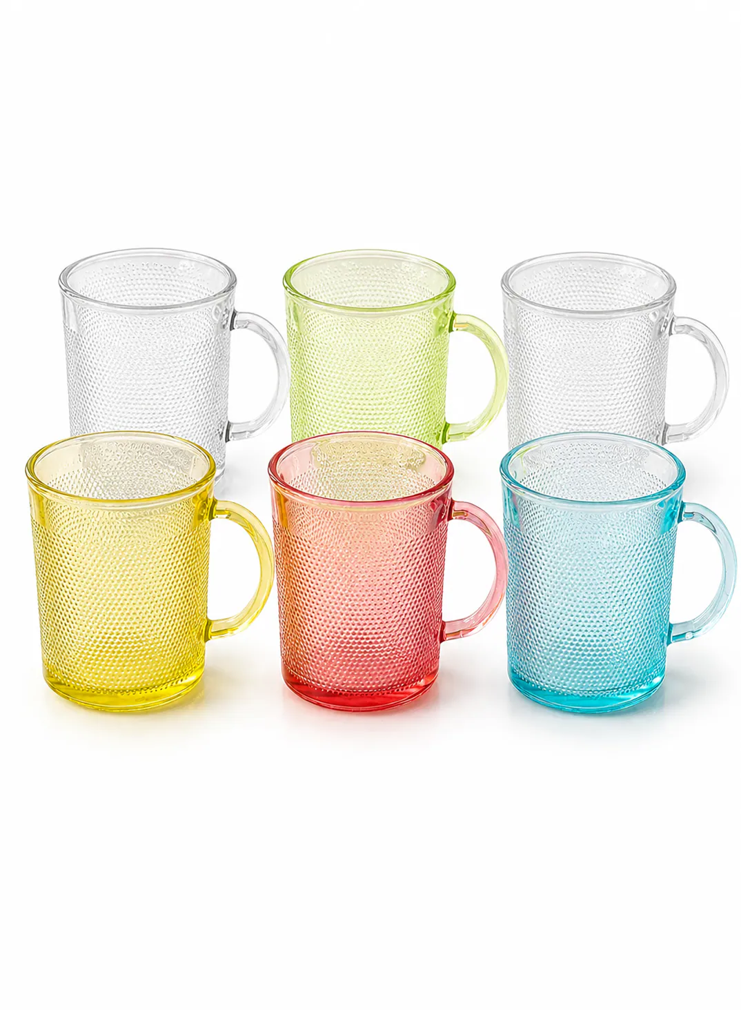 12-Piece Textured Glass Mug Set with Handles – Assorted Colors