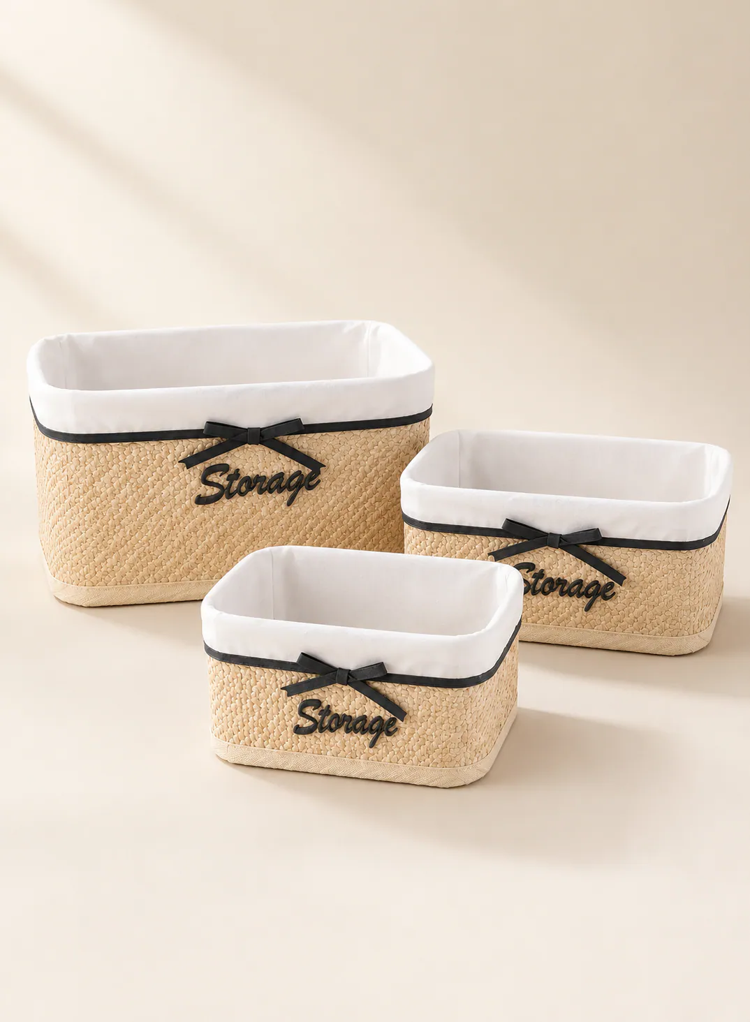Bamboo Basket Set 3 Pieces – Natural Woven Storage Baskets with Fabric Lining