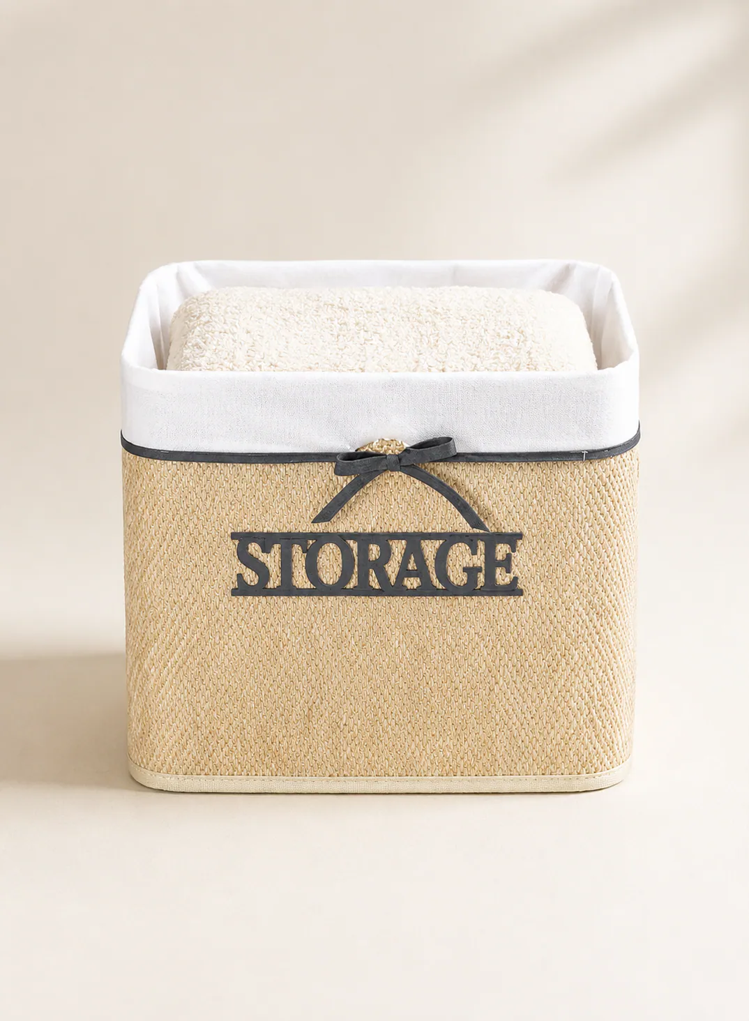 Bamboo Storage Basket 35×35×30cm – Natural Woven Organizer Basket with Fabric Lining
