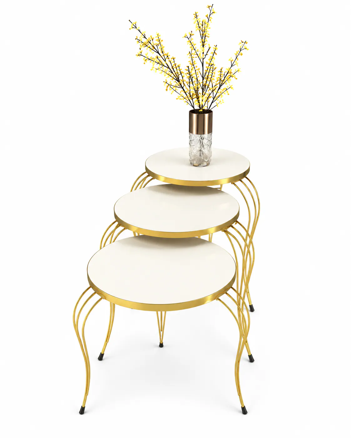 3-Piece Nesting Table Set – White Color Top with Gold Metal Legs