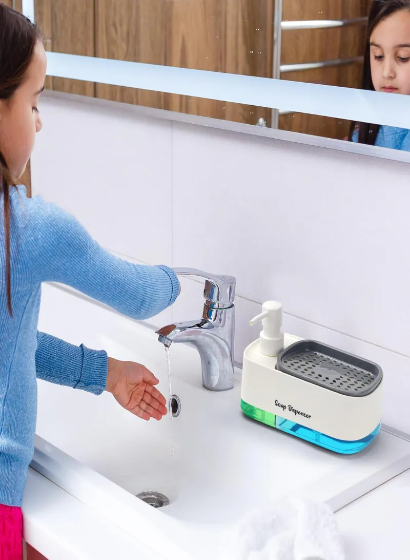 Dual Soap Dispenser Set with Sponge Holder – 3-in-1 Kitchen Sink Hand & Dish Soap Pump Dispenser (White) 6