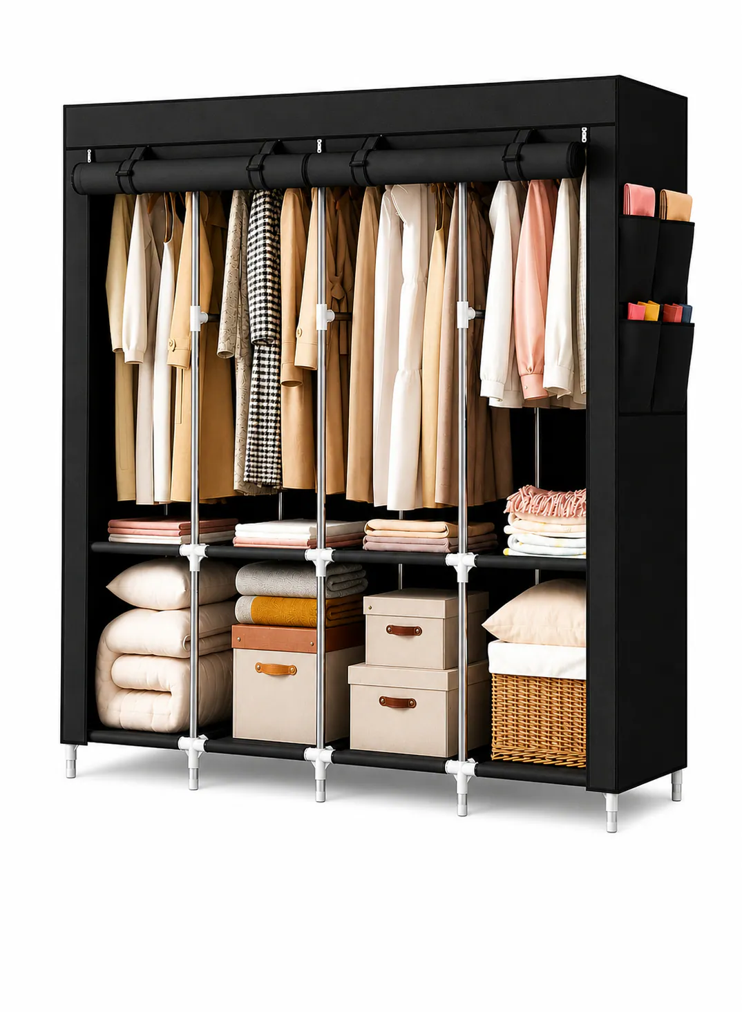 Large Portable Fabric Wardrobe with Hanging Rails & Storage Shelves – 170 × 45 × 165 cm 2