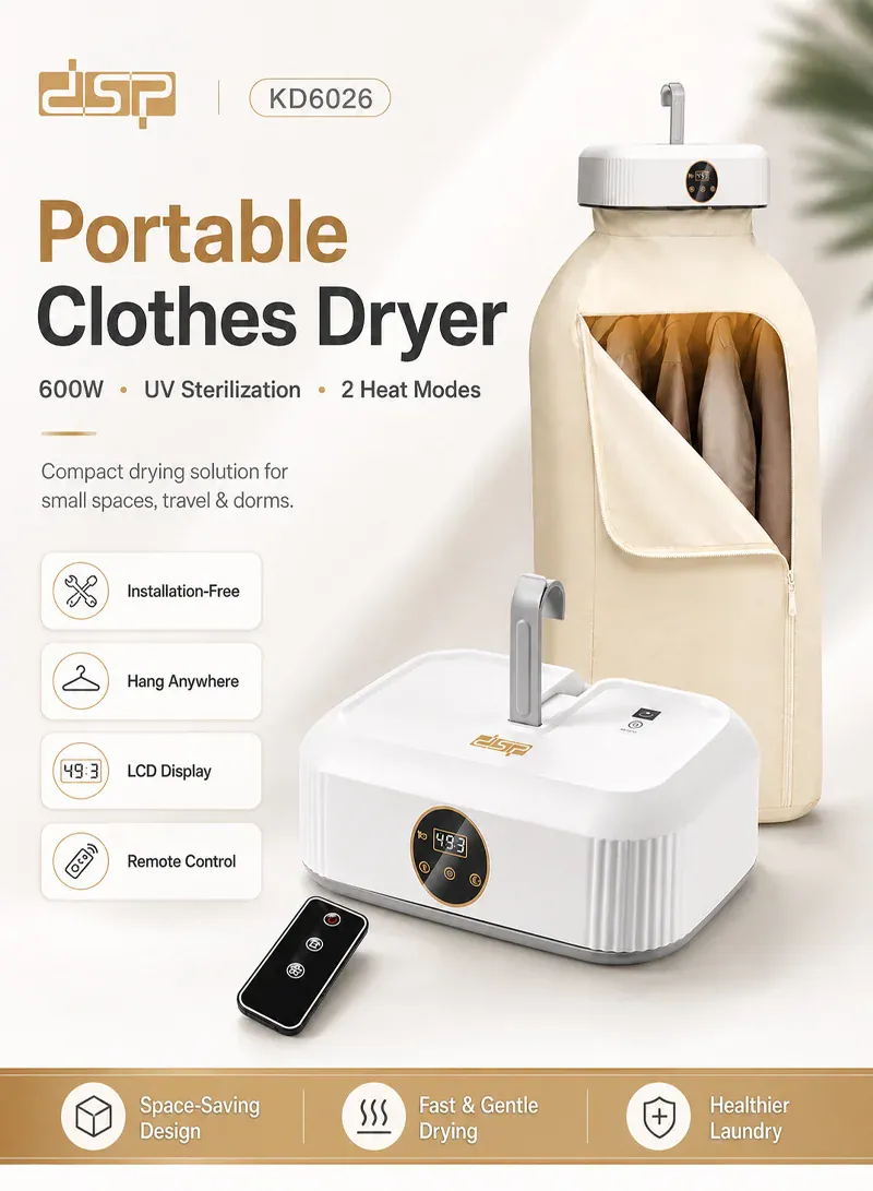 DSP KD6026 Portable Clothes Dryer 600W – Foldable Clothes Dryer with UV Sterilization & 10kg Capacity 2