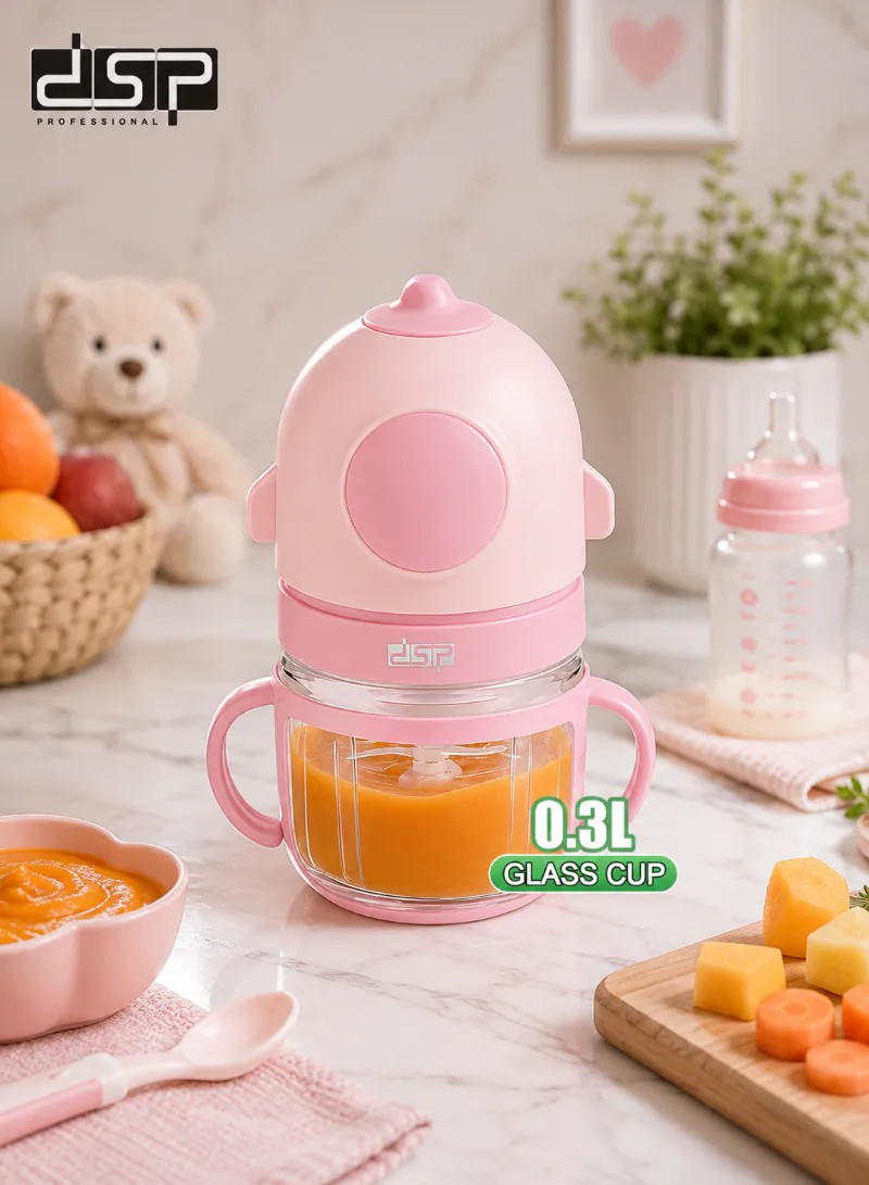 DSP Baby Food Processor – 300ml Glass Cup Mini Chopper with 304 Stainless Steel Blades, 10,000RPM