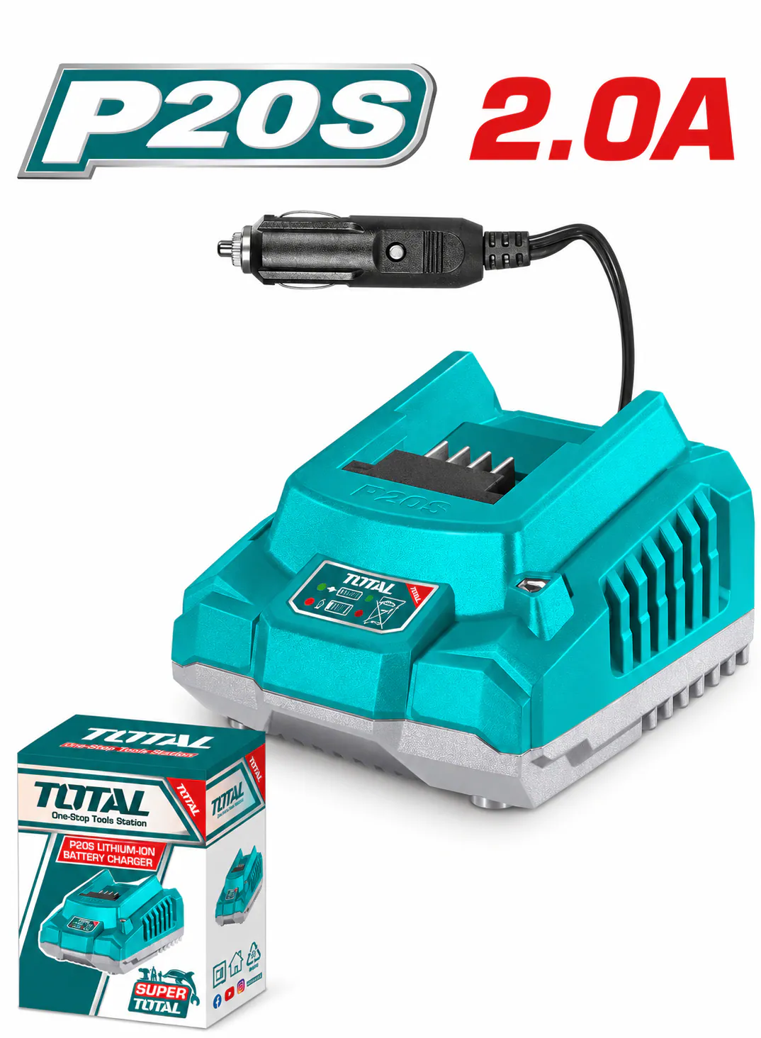 TOTAL 20V P20S DC Car Battery Charger – 2.0A