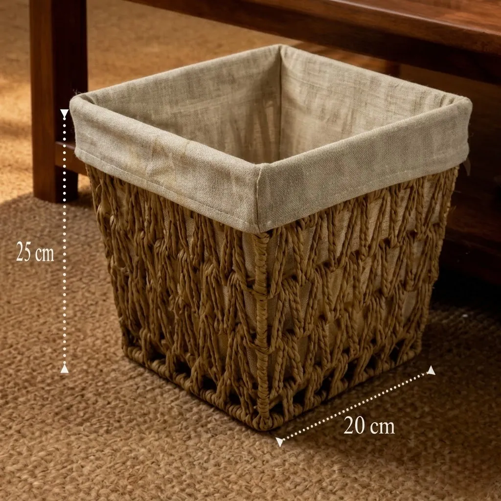 Elegant Handwoven Tissue Box Cover & Storage Basket Set – Natural Wicker with Fabric Lining-2 2