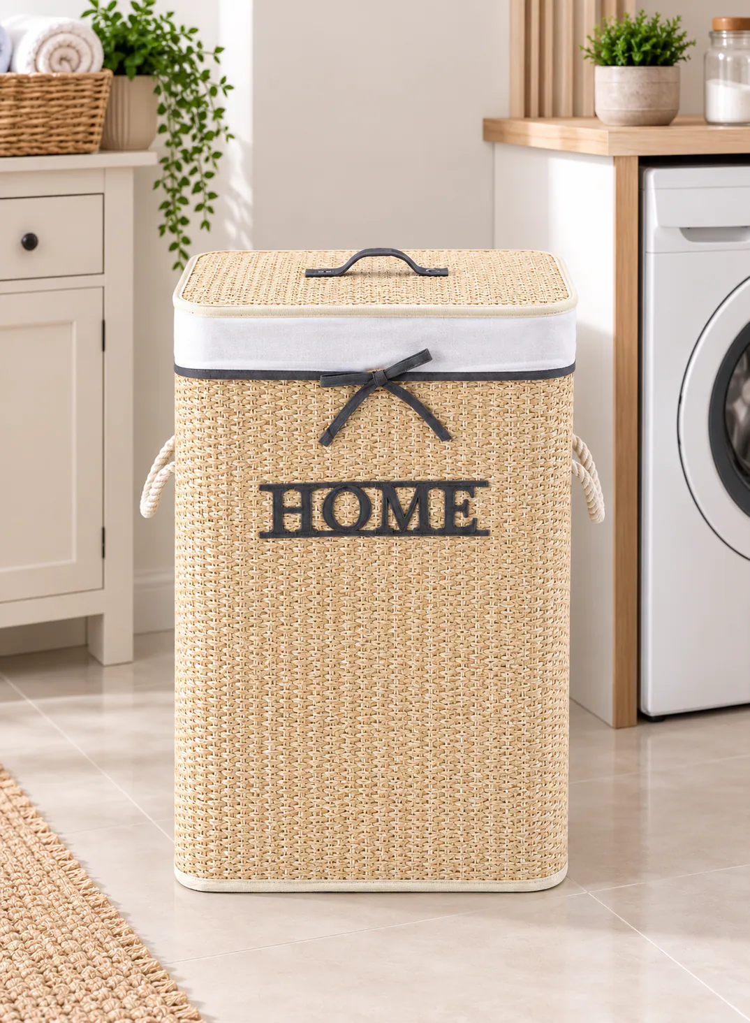 Bamboo Laundry Basket 35×35×50cm – Natural Woven Storage Basket with Lid
