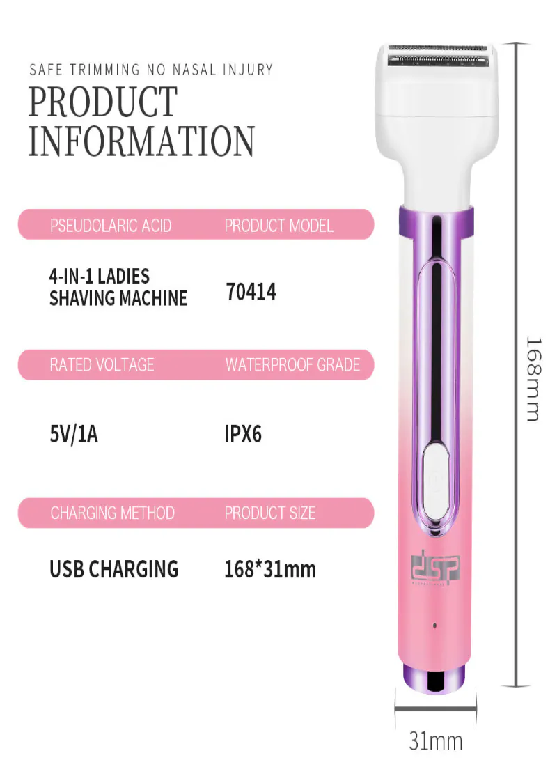 DSP 70414 5-in-1 Women’s Grooming Kit – USB Rechargeable 7000RPM Grooming Set with IPX6 Waterproof Design 6