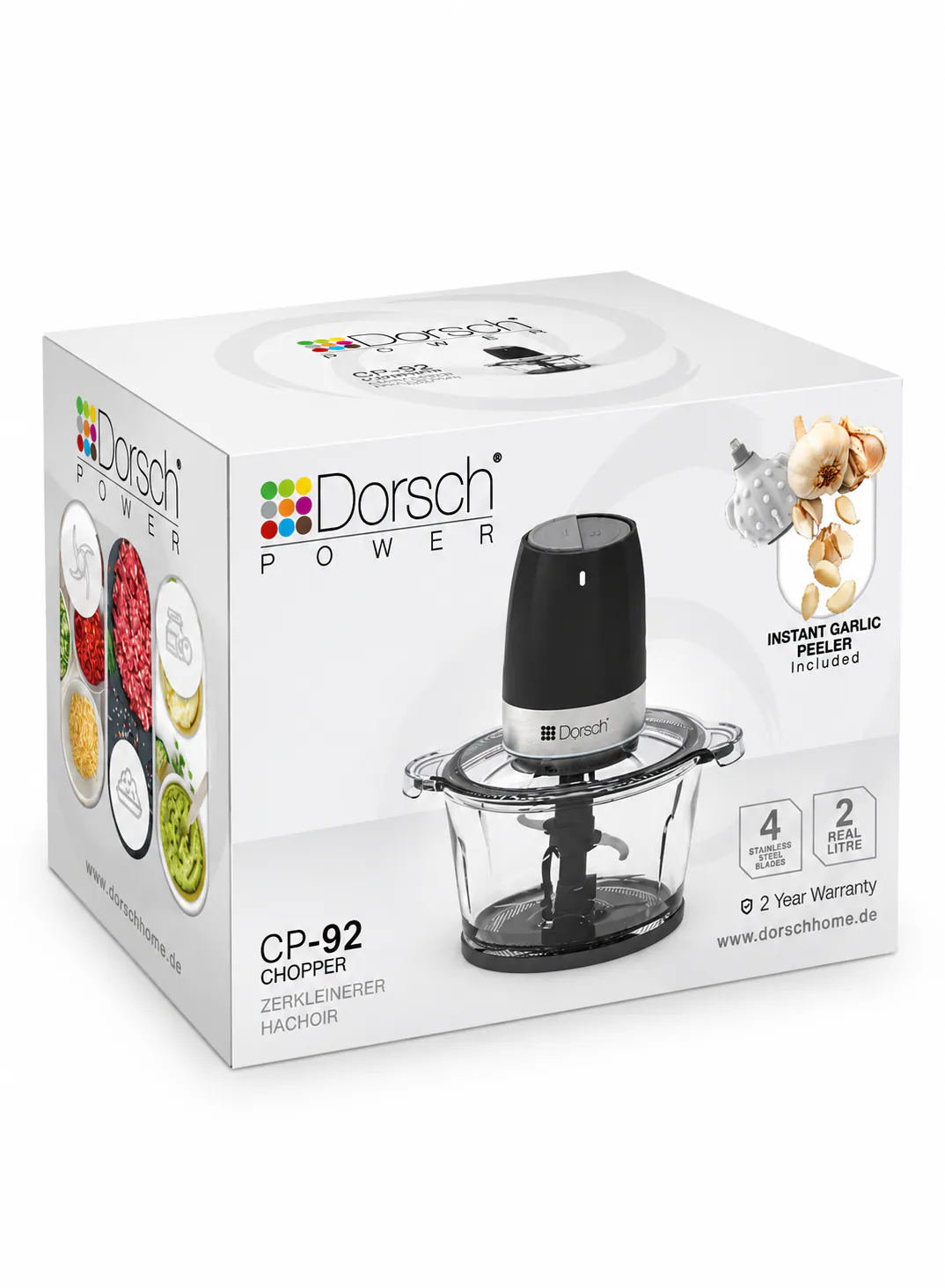 Dorsch Chopper 300W with 2L Glass Bowl, Variable Speeds & Garlic Peeler 4