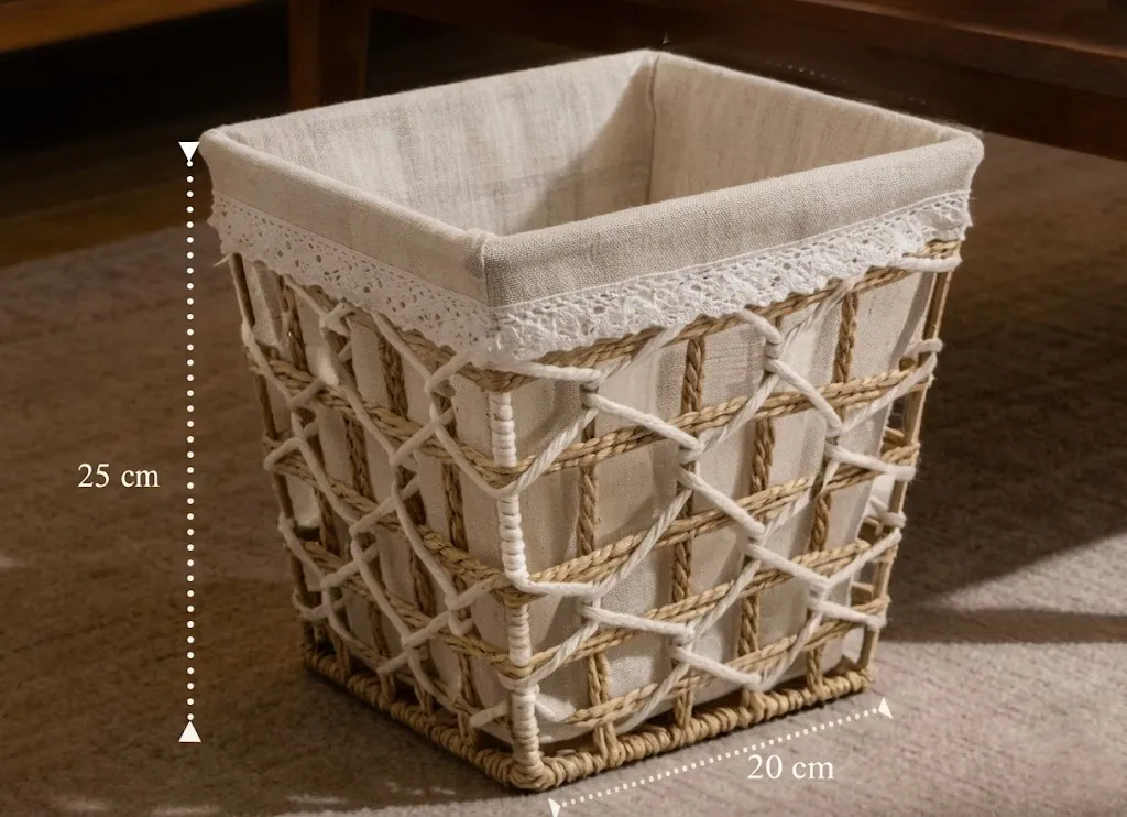 Elegant Handwoven Tissue Box Cover & Storage Basket Set – Natural Wicker with Fabric Lining-3 3