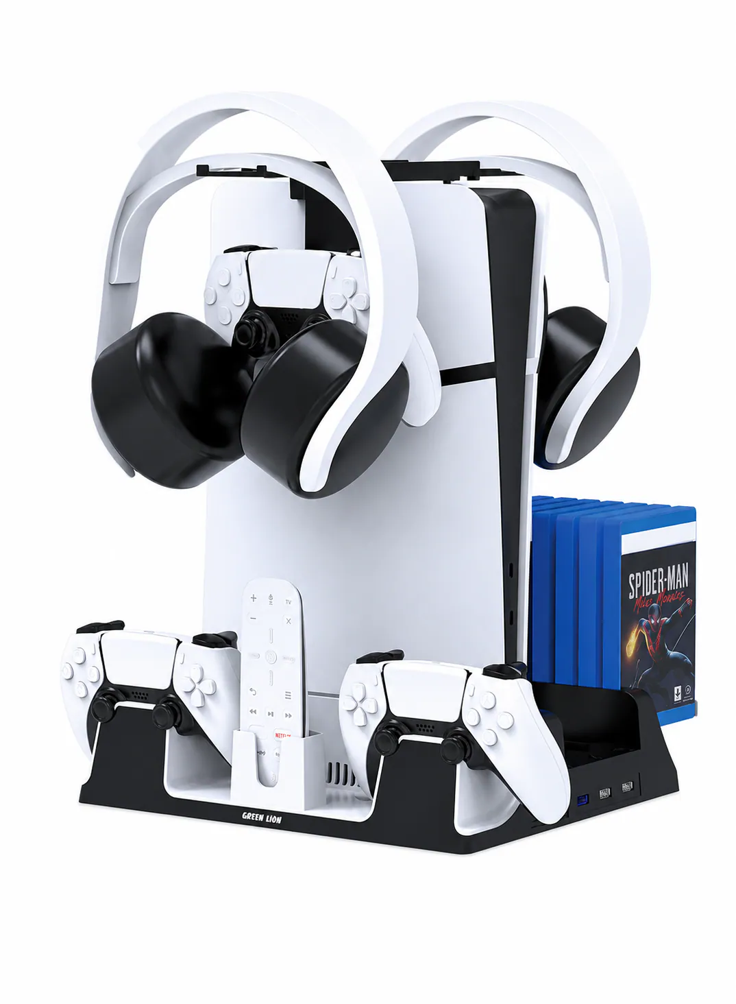 Green Lion PS5 Cooling Stand & Controller Charging Station – White