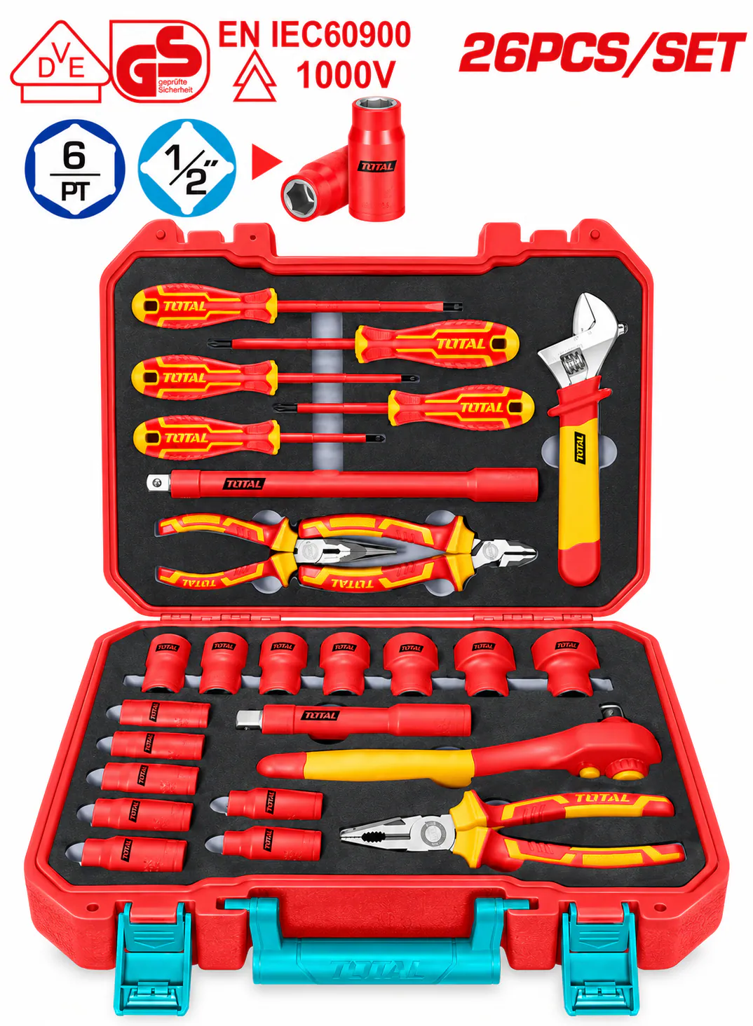 TOTAL 26-Piece Insulated Electrician Tool Set – 1000V