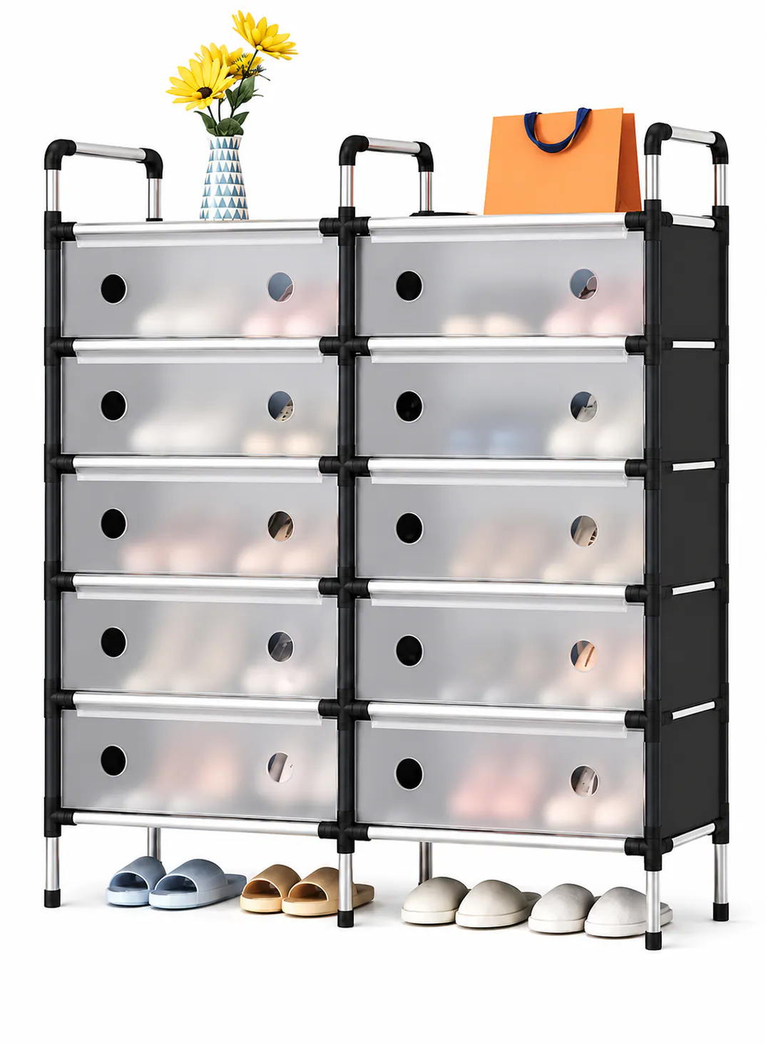10-Compartment Portable Shoe Storage Cabinet – 81 × 28 × 110 cm