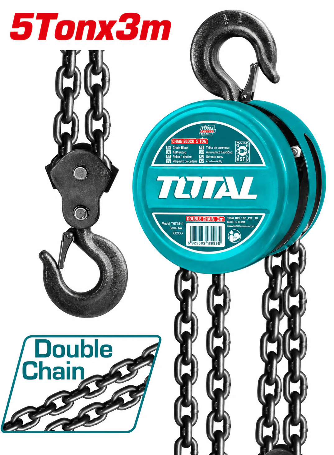 TOTAL 5-Ton Manual Chain Block Hoist – 3m Double Chain