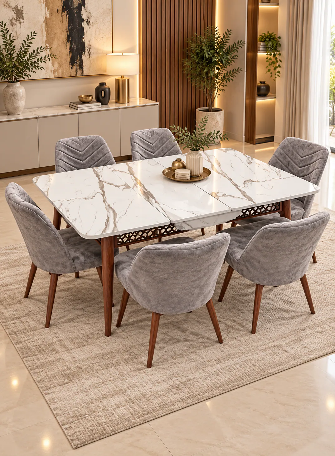 Extendable Dining Table Set with 6 Chairs – 130 to 180 × 80 cm