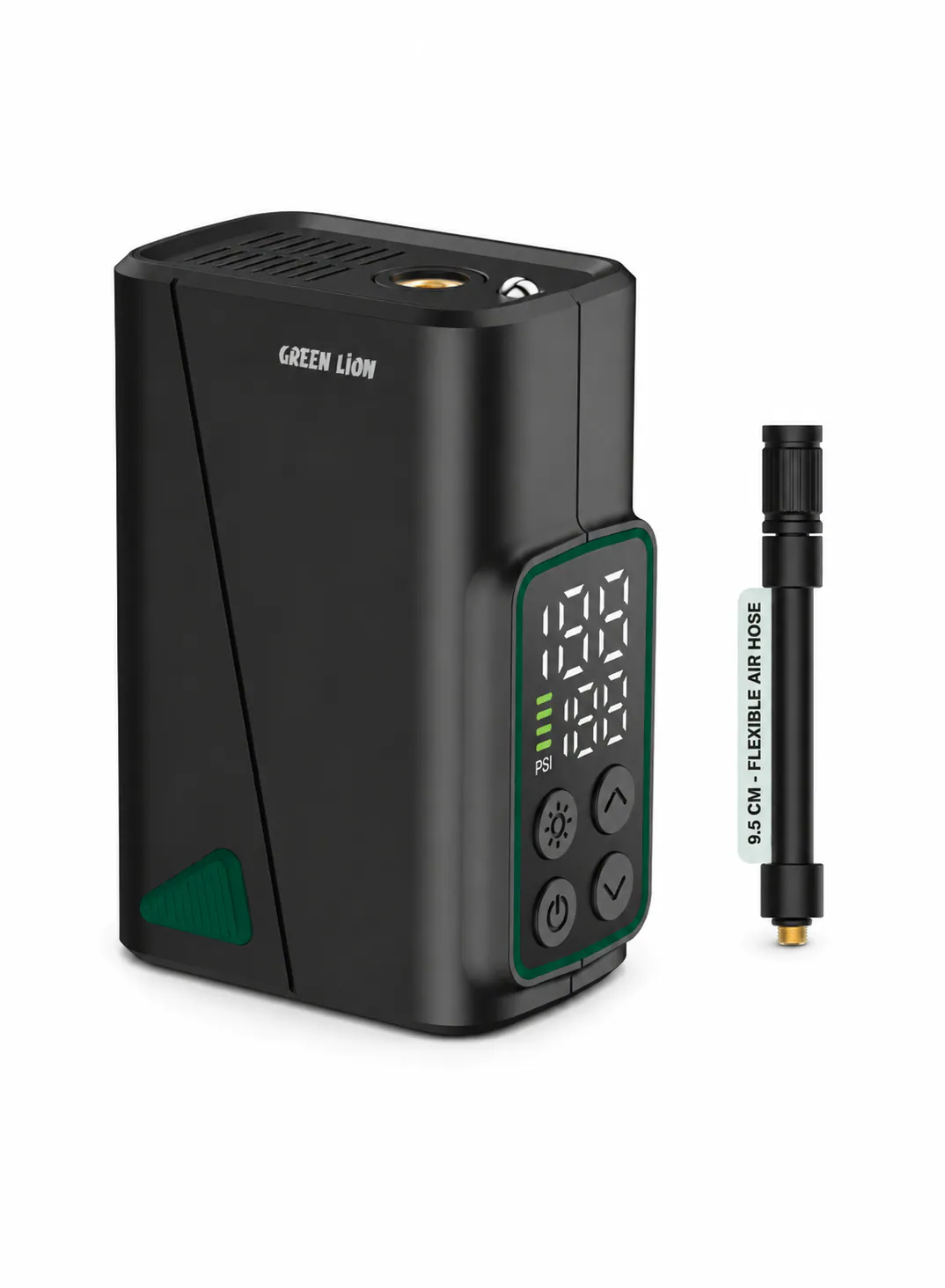 Green Lion GL-A5 Portable Tire Inflator 150 PSI with Brushless Motor, Digital Display & USB-C Charging – Black