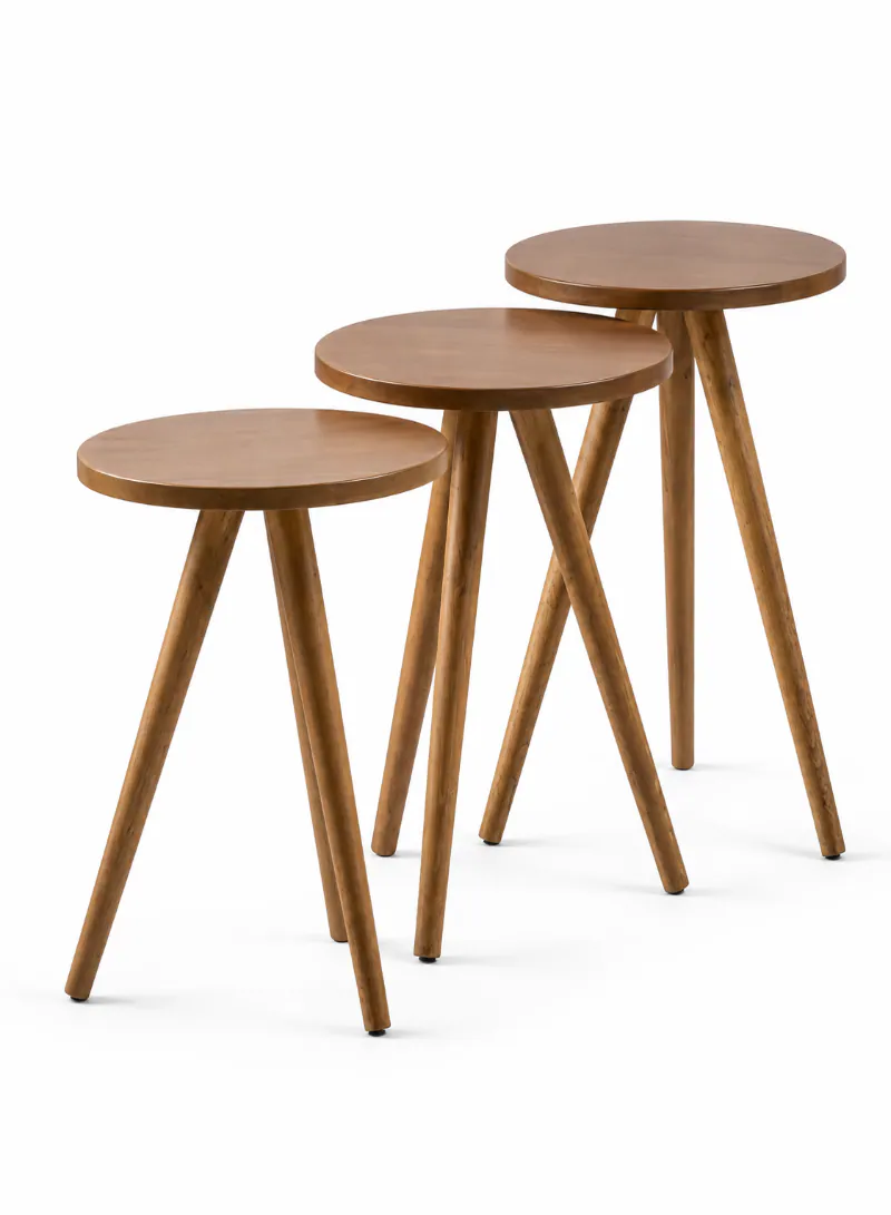 Wood Color Center Table with 3 Nesting Tables – 4-Piece Modern Table Set 2