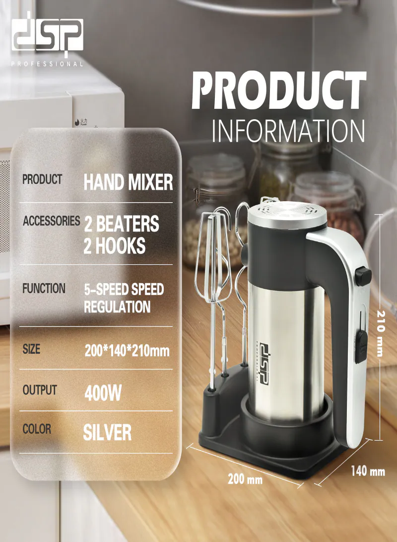 DSP KM2078 Electric Hand Mixer with Base – 400W Multi-Function 5-Speed Mixer 7