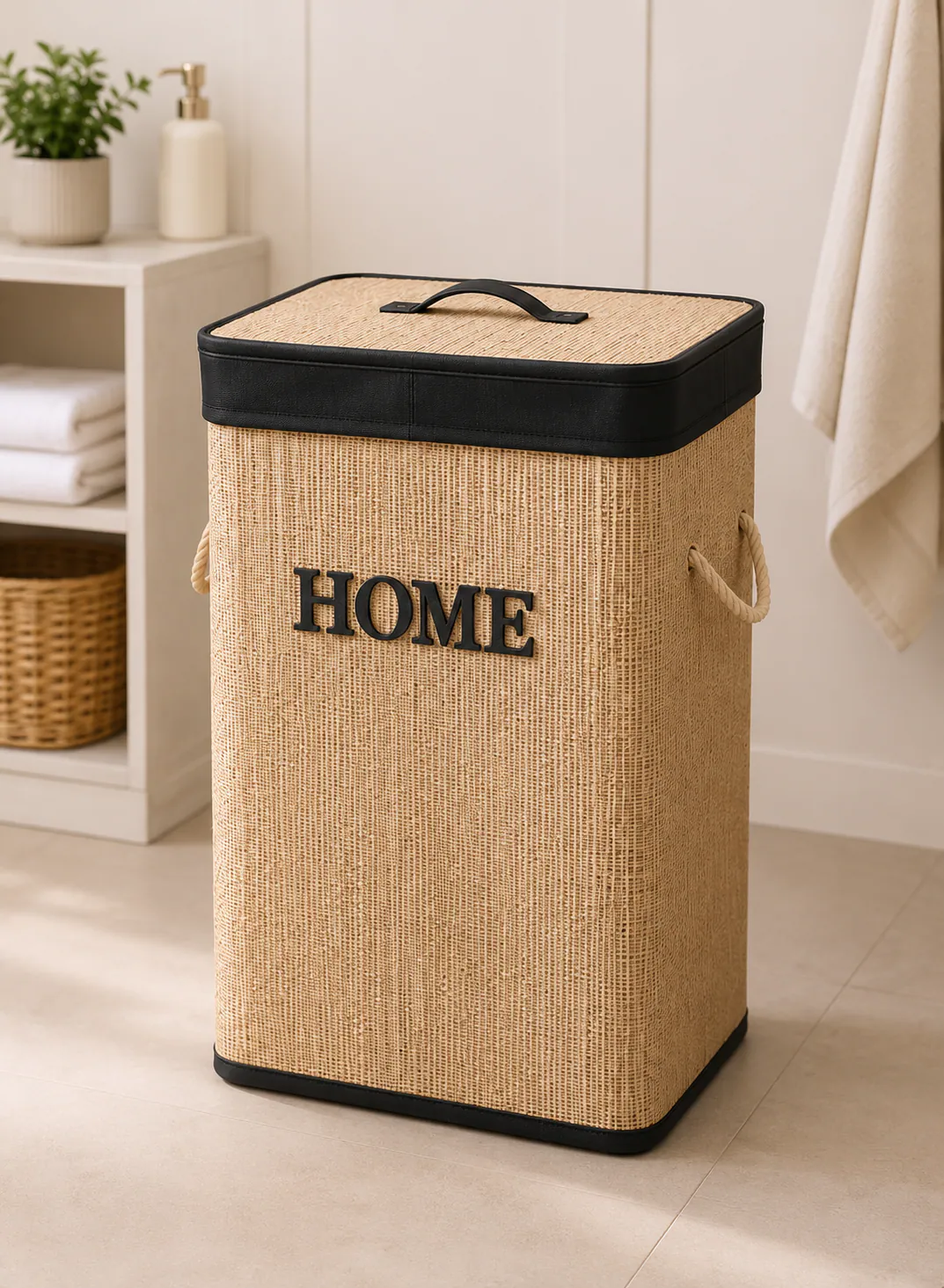 Bamboo Laundry Basket 35×35×50cm – Rectangular Natural Woven Storage Basket with Lid