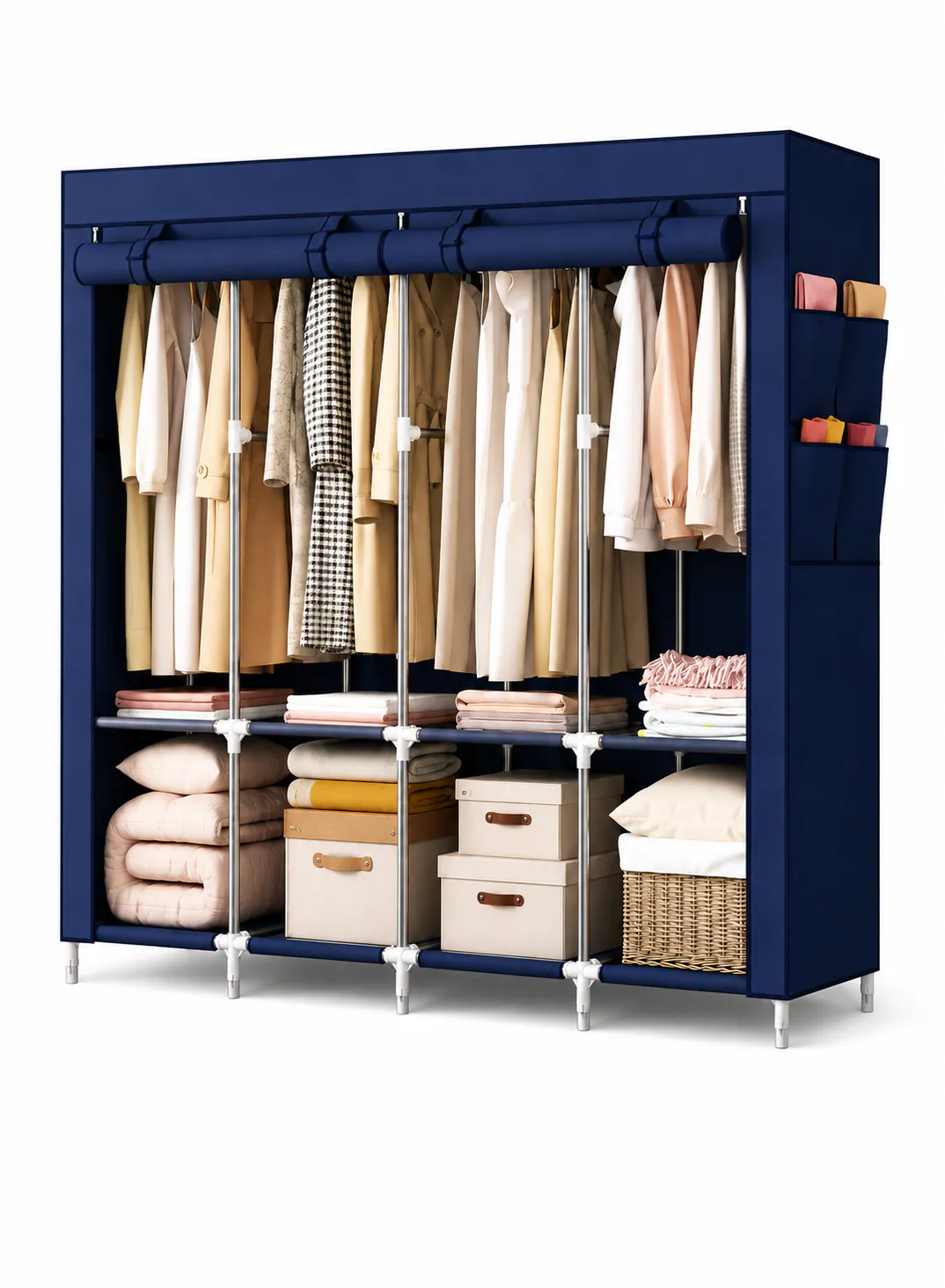 Large Portable Fabric Wardrobe with Hanging Rails & Storage Shelves – 170 × 45 × 165 cm