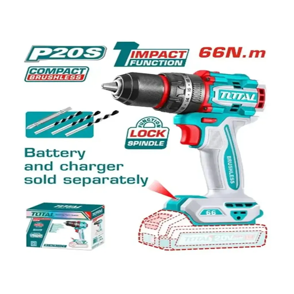 Total 20V Compact Brushless Cordless Impact Drill 66Nm 2