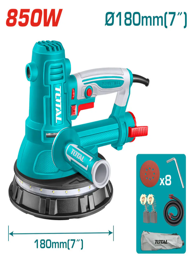 TOTAL 850W Electric Drywall Sander with LED Work Light – 180mm