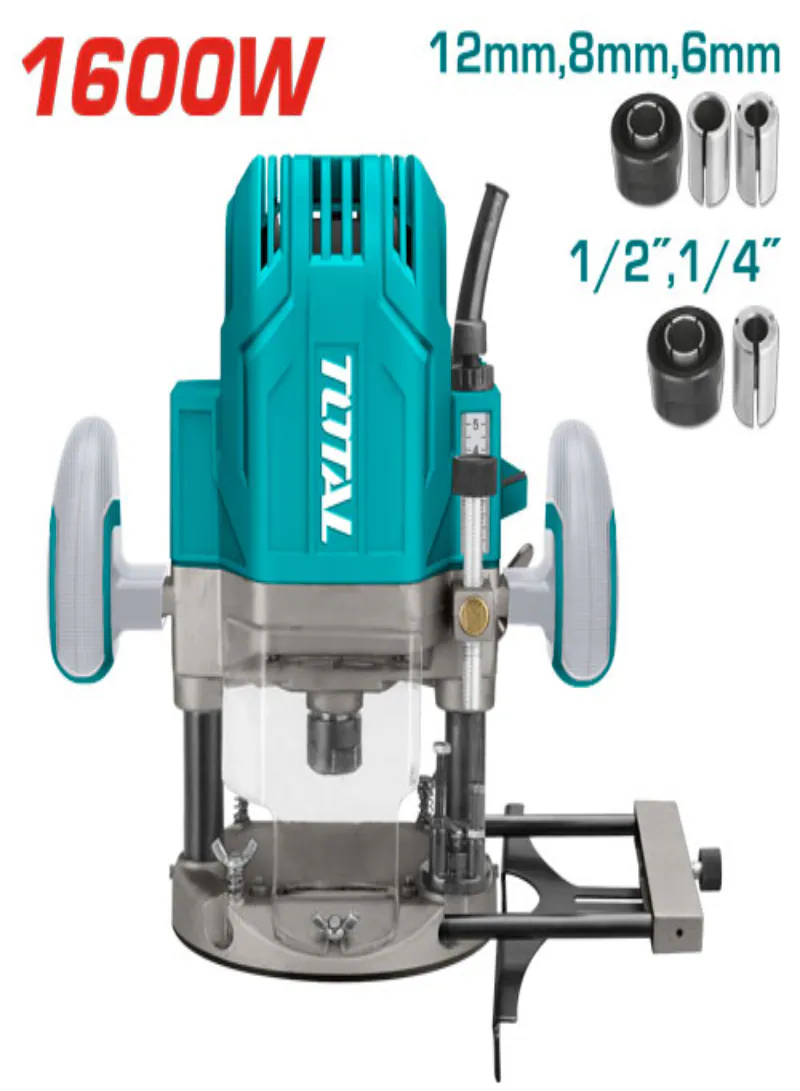TOTAL 1600W Industrial Plunge Router – 60mm Plunge Capacity