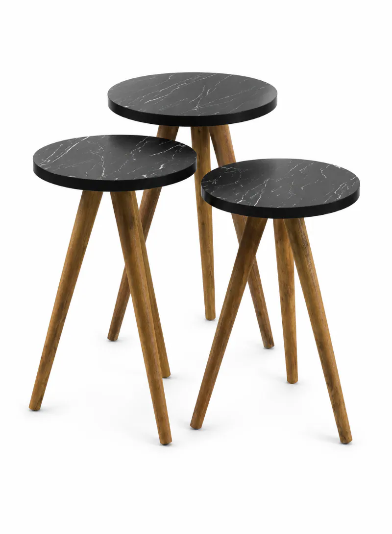 Center Table & 3 Nesting Tables Combination – 4-Piece Coffee Table Set with Modern Marble-Effect Top ( Black ) 2