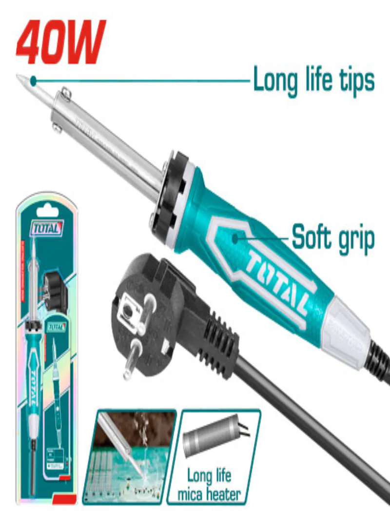 TOTAL 40W Electric Soldering Iron – Straight Tip Soldering Tool with Replaceable Long-Life Tip