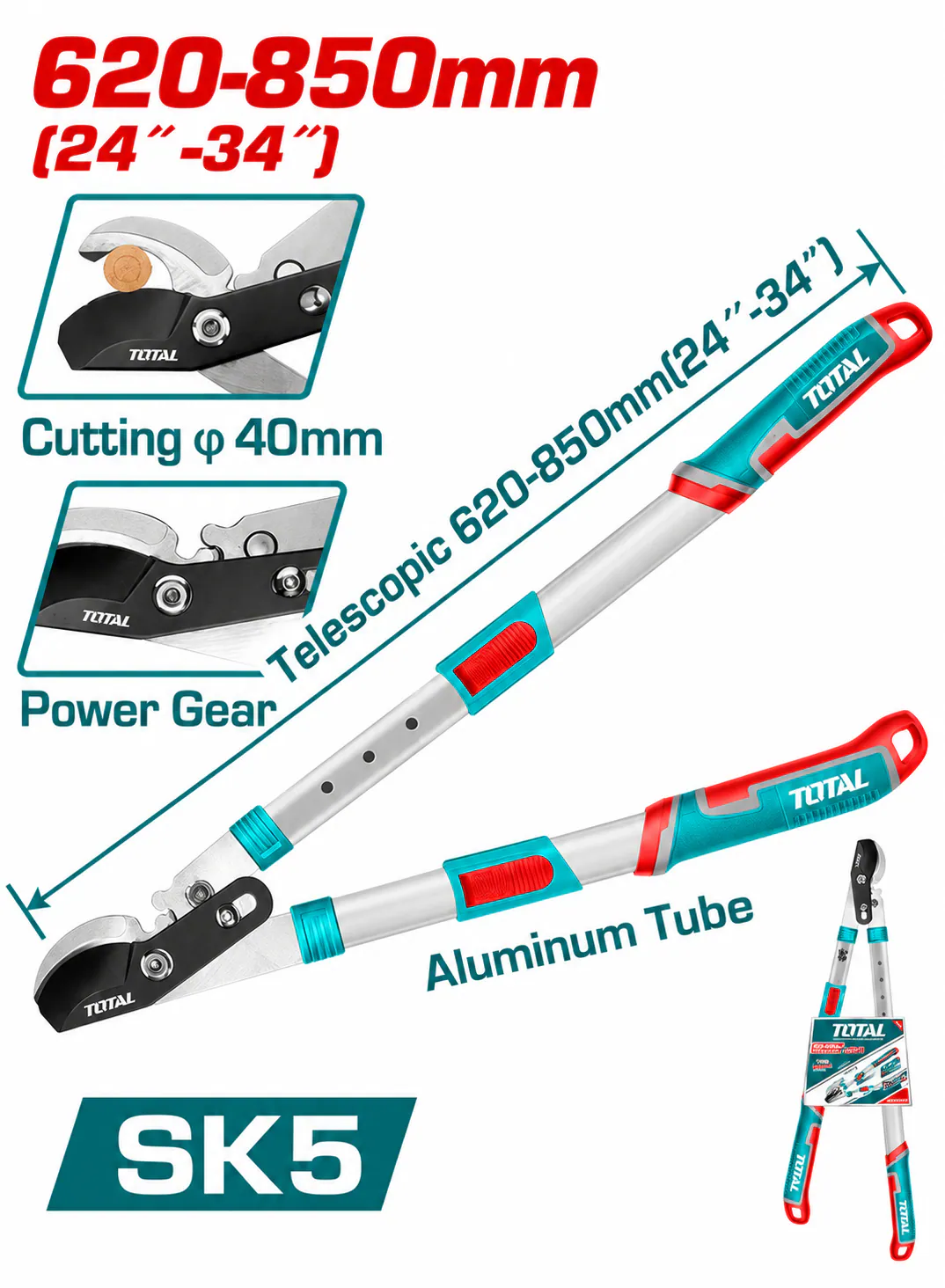 TOTAL Telescopic Bypass Lopping Shears – 620–850mm