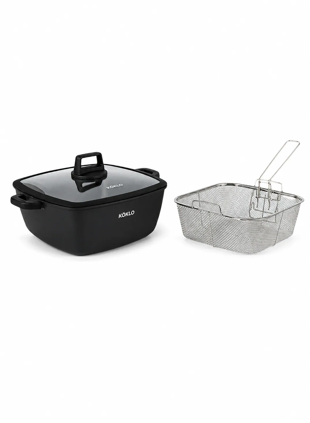 Köklo Square Fry Pot 28×28 cm with Silicone Glass Lid | Premium Non-Stick