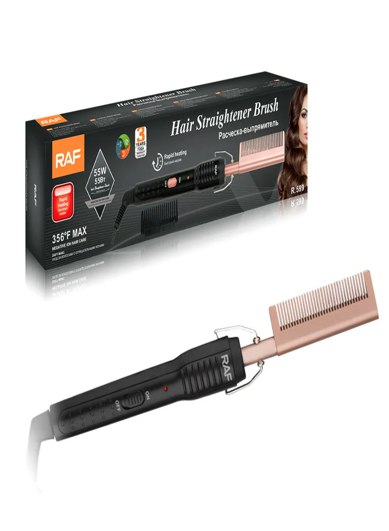 RAF R.599 2-in-1 Hair Straightening Brush – Electric Heated Styling Comb with Negative Ion Care
