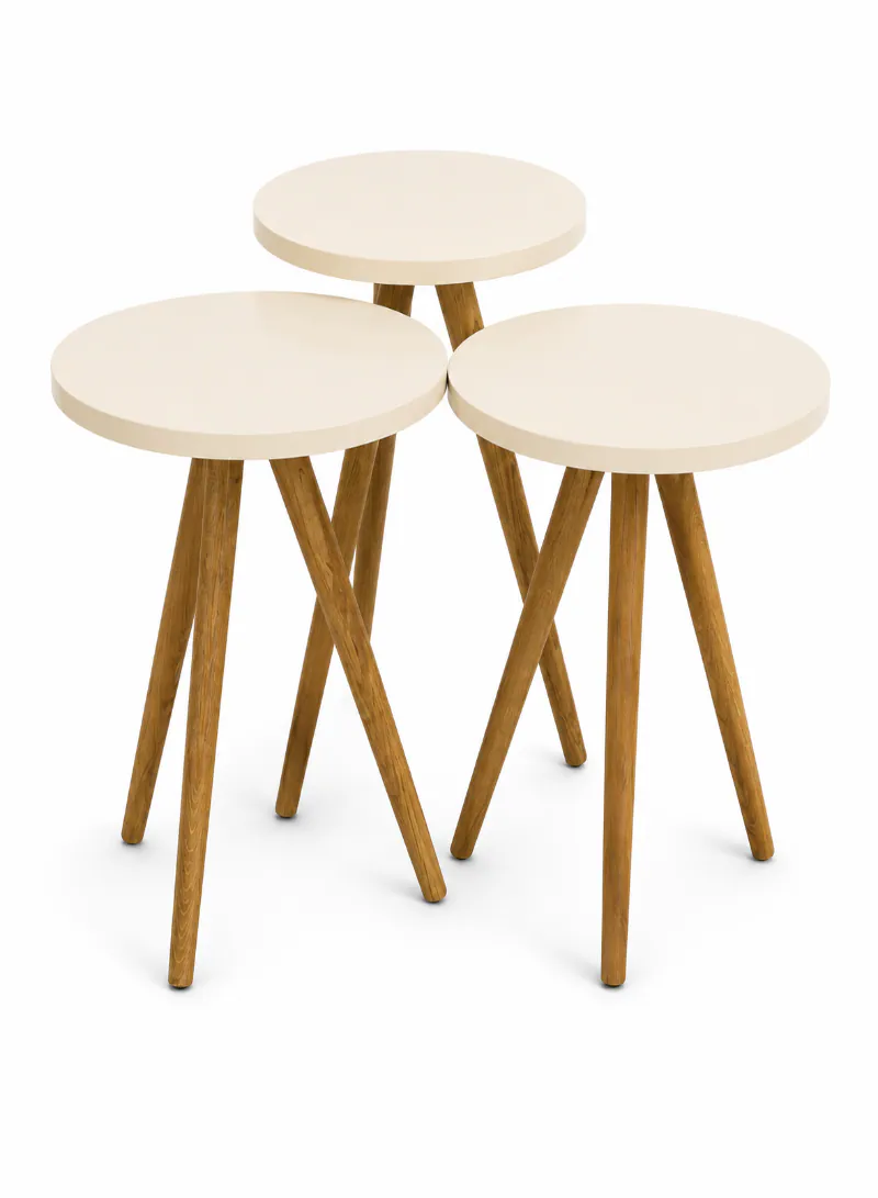 Center Table & 3 Nesting Tables Combination – 4-Piece Coffee Table Set with Modern Marble-Effect Top ( Cream ) 2