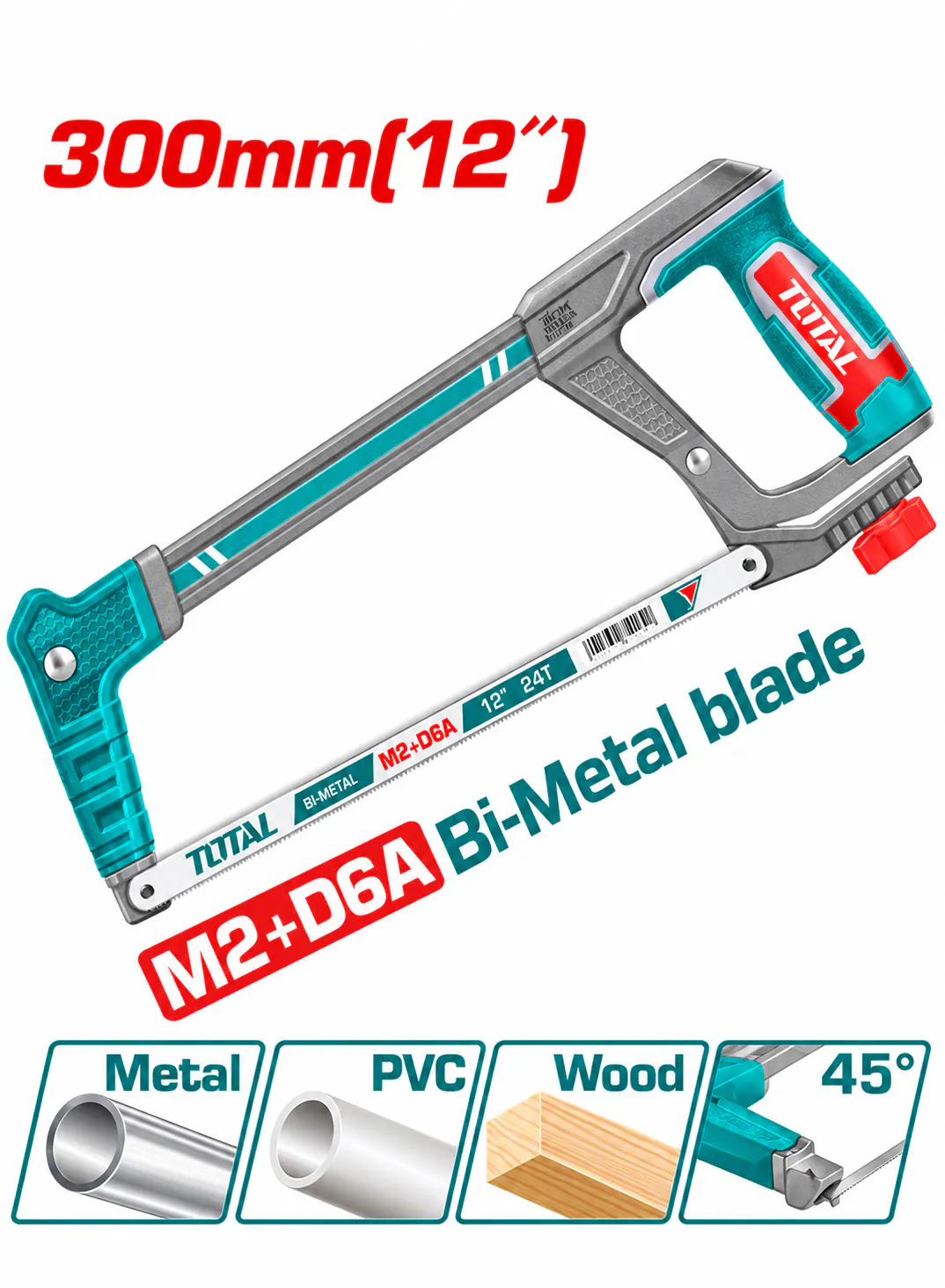 TOTAL Industrial Hacksaw – 300mm (12") with Bi-Metal Blade