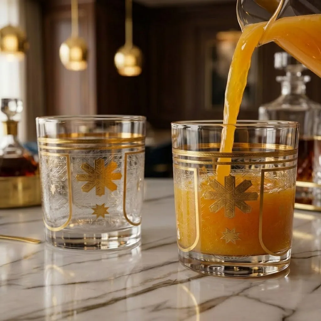 Luxury Gold Pattern Glass Cup Set – Elegant Crystal Drinkware - 6 PCS