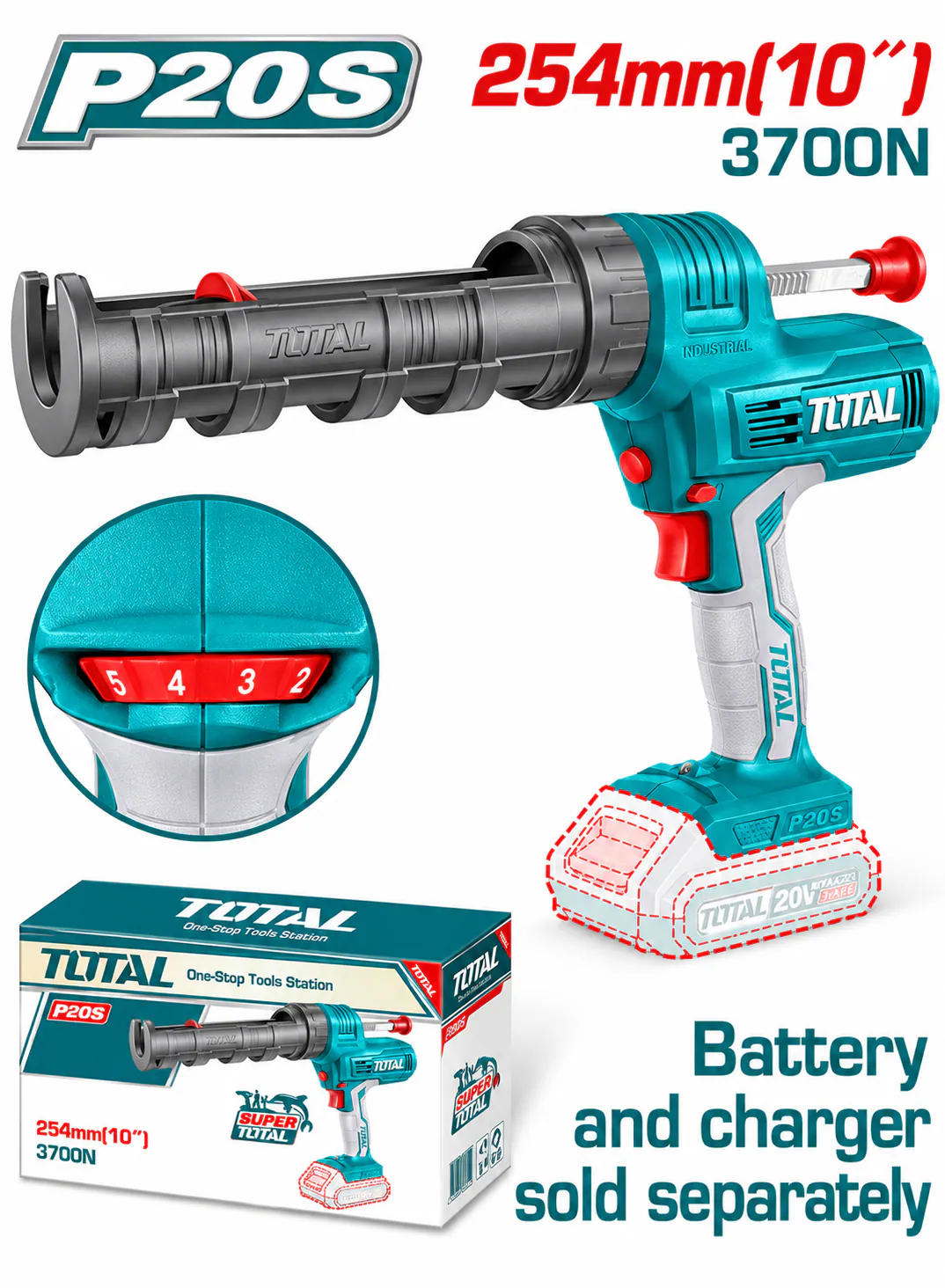 TOTAL 20V Cordless Caulking Gun – 3700N (Tool Only)