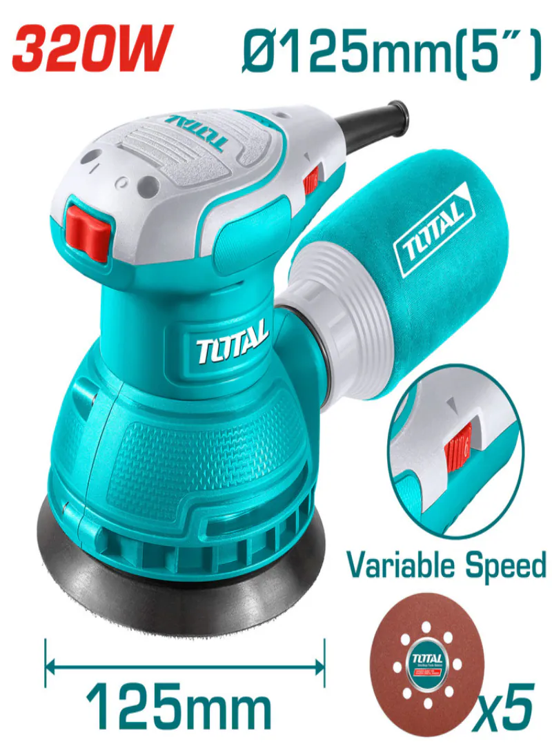 TOTAL 320W Industrial Orbital Sander with Aluminum Base – 90 × 180mm