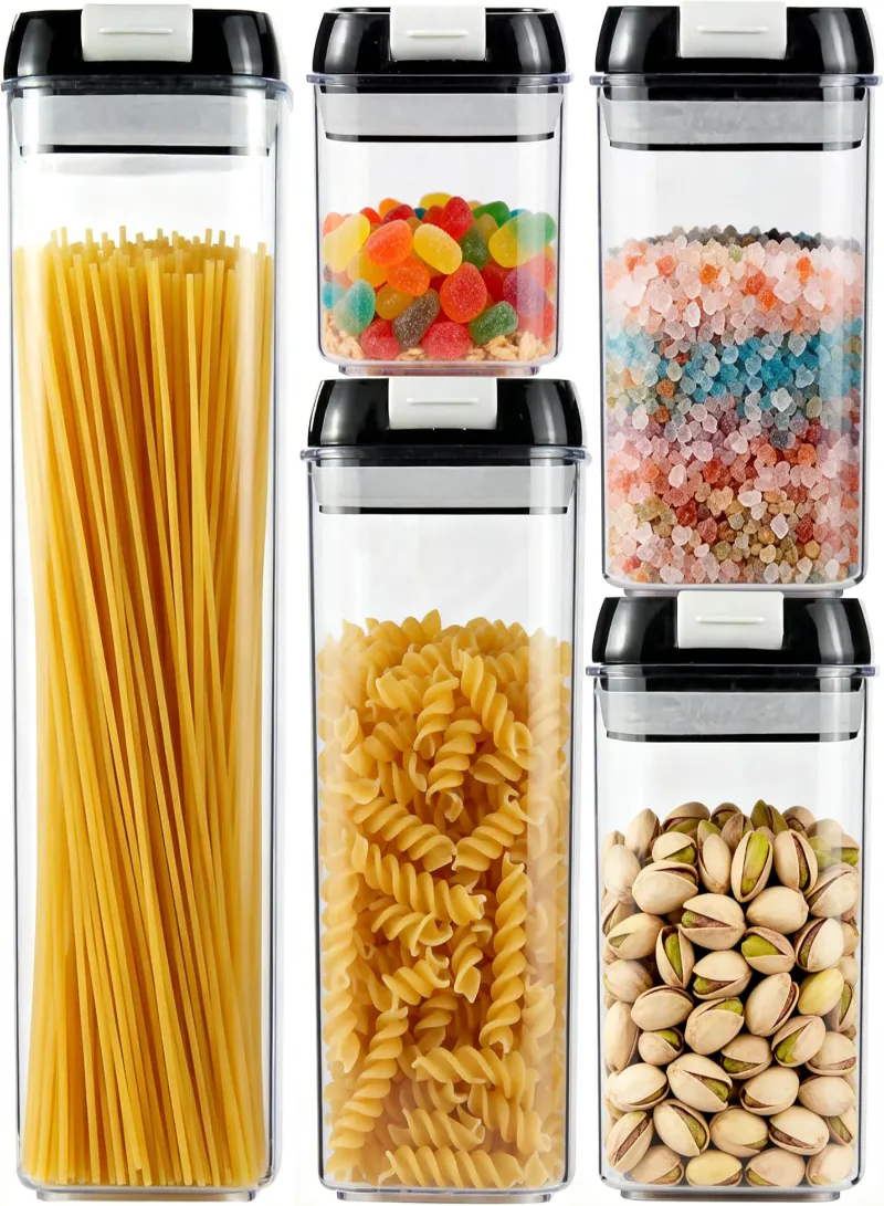5-Piece Airtight Food Storage Containers Set – BPA-Free Kitchen & Pantry Organization Canisters with Lids for Cereal, Pasta, Flour, Sugar, Snacks & Dry Foods
