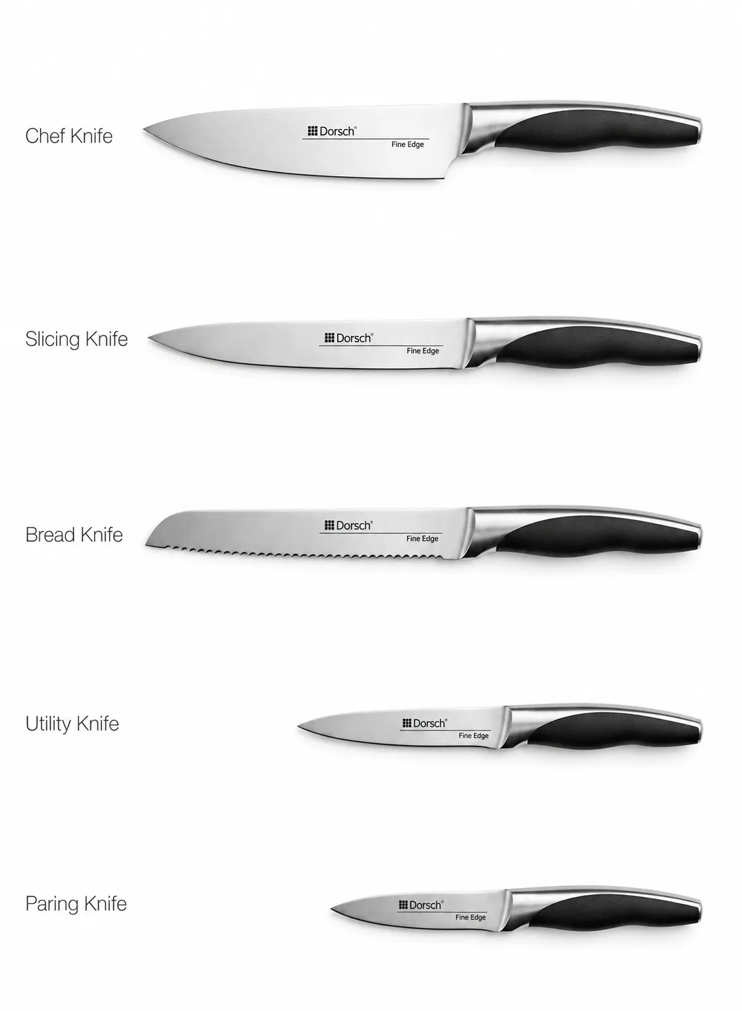 Dorsch 6 Pcs Curve Knives Set with Wooden Stand – Stainless Steel Kitchen Knife Set 3