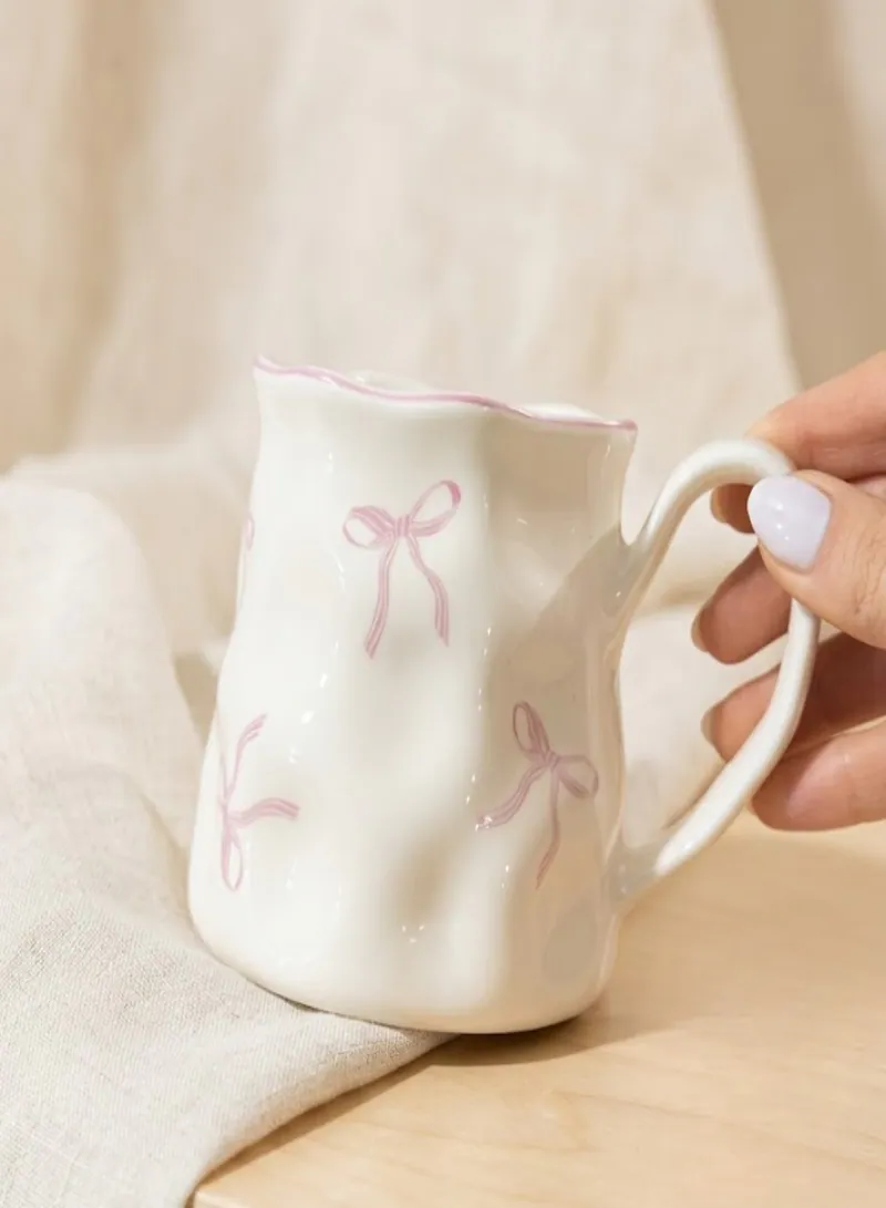350ml Ceramic Bow Mug with Handle – Cute Aesthetic Coffee & Tea Cup – Elegant Gift Mug for Home & Office Use 2
