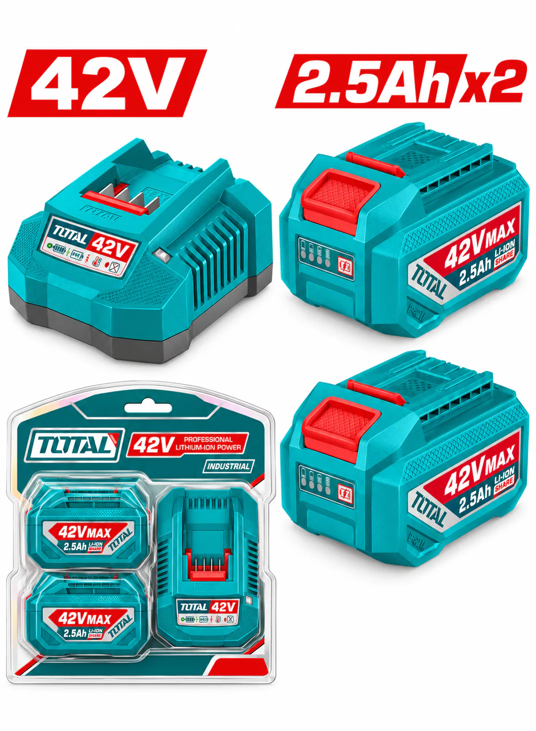 TOTAL 42V MAX Lithium-Ion Battery & Charger Kit – 2 × 2.5Ah