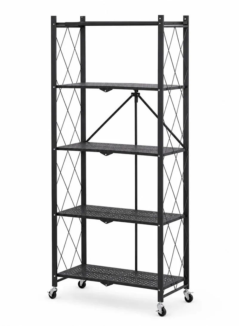 5-Tier Foldable Storage Shelf with Wheels – 163 × 72 × 36 cm