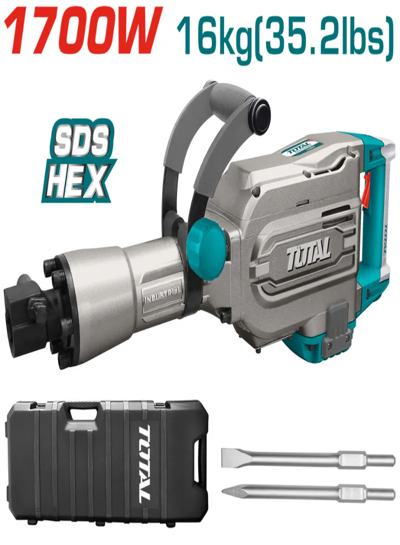 TOTAL 1700W HEX Oil Demolition Breaker – 16kg Concrete Breaker with 45J Impact Force