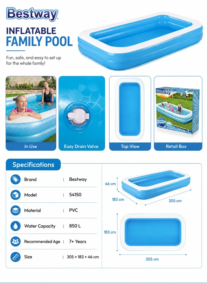 Bestway Rectangular Family Inflatable Swimming Pool 54009 – 305 × 183 × 56 cm 7