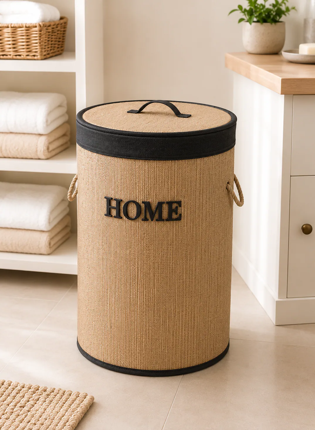 Bamboo Laundry Basket 35×50cm – Natural Woven Storage Basket with Lid