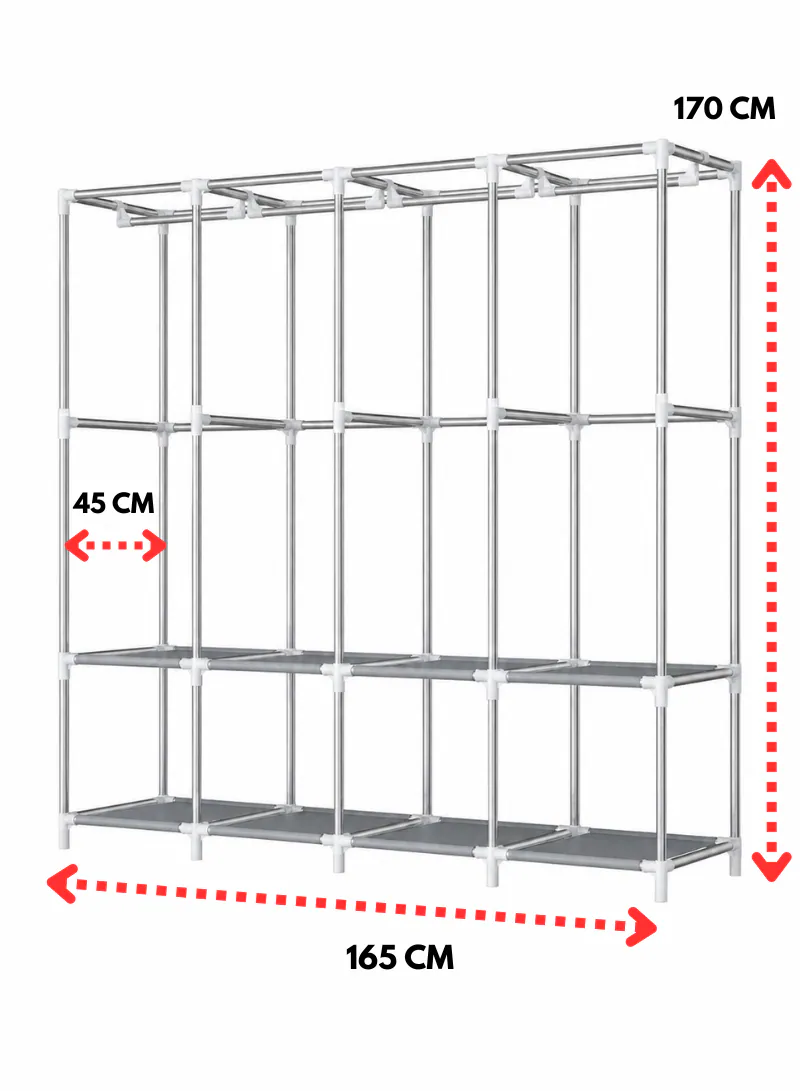 Large Portable Fabric Wardrobe with Hanging Rails & Storage Shelves – 170 × 45 × 165 cm 3