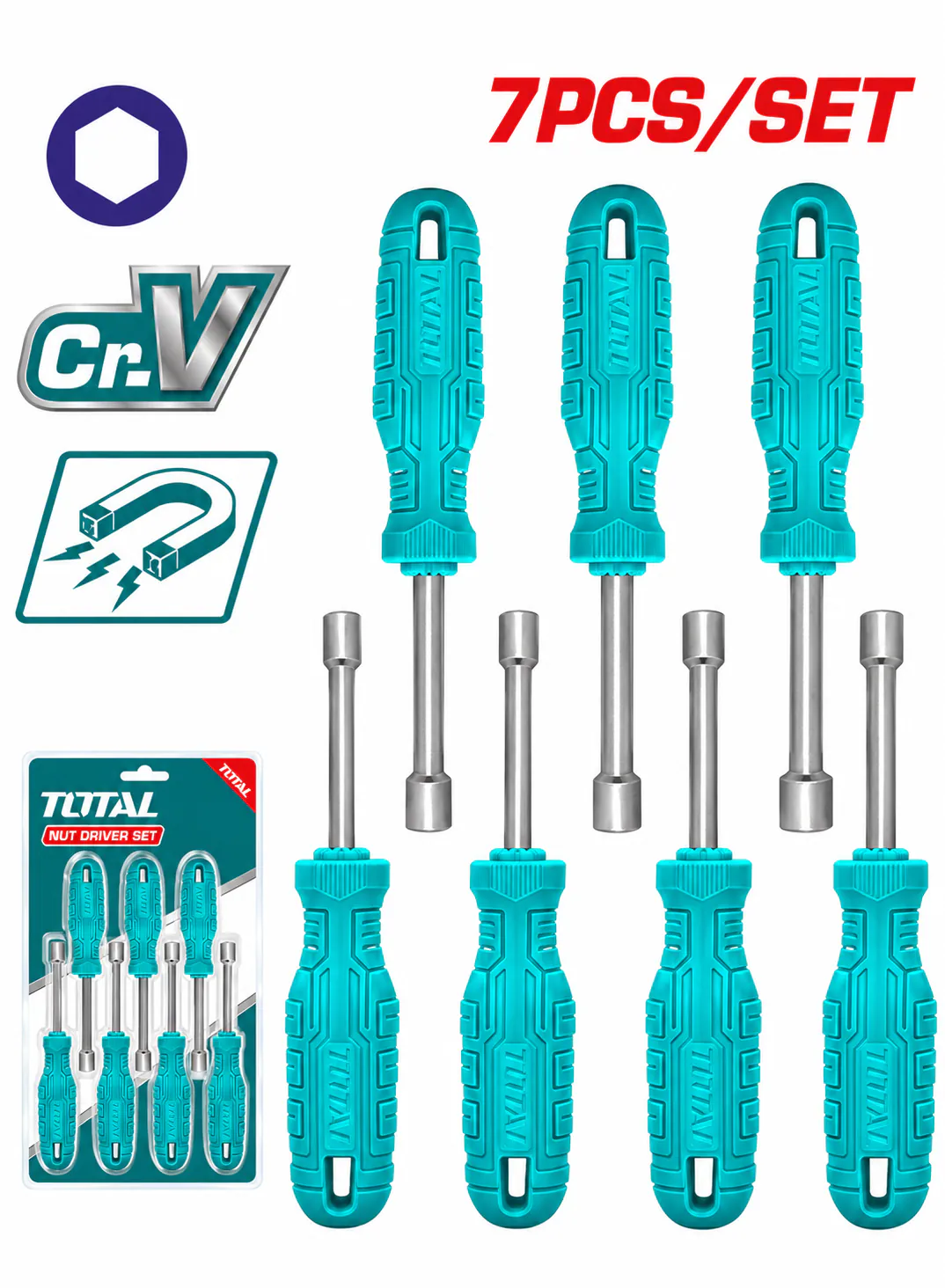 TOTAL 7-Piece Magnetic Hex Nut Driver Set – 6–12mm