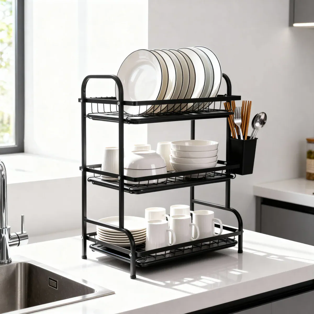 TriLevel Dish Drying Rack – 3-Tier Countertop Organizer