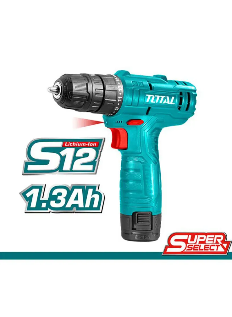 Total 12V Lithium-ion Cordless Drill with 1.5Ah Battery Pack & Charger 2