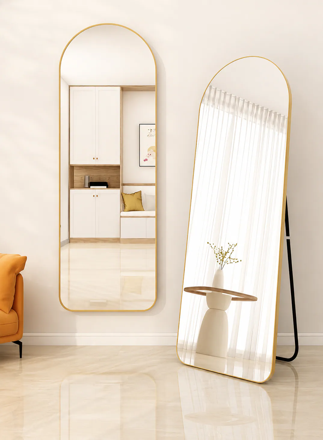 Full-Length Arched Standing & Wall-Mounted Mirror with Slim Frame – Modern Floor Mirror